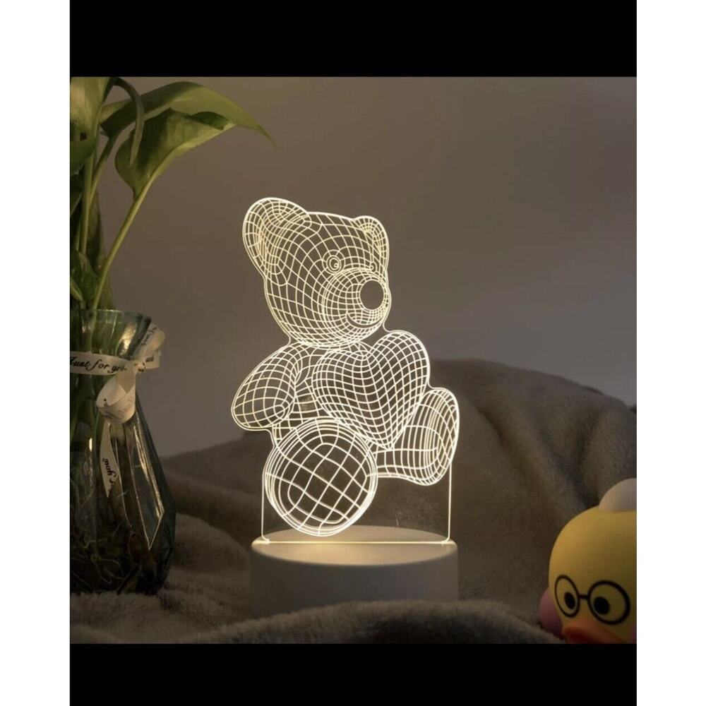 🐻 LED Teddy Bear Night Light - Acrylic 3D Lamp for Nursery, Children's Room Dec